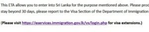 Sri Lanka visa extension information